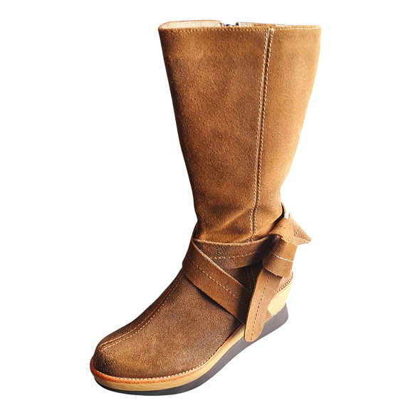 Antelope Women's Brown Taupe Roughout Suede Leather Zip Boots Wood Platform 37 - Picture 1 of 10